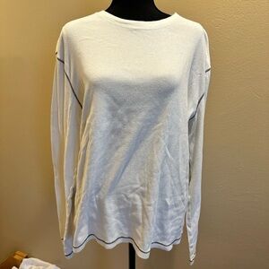 BANANA REPUBLIC MENS LONG SLEEVE WHITE SHIRT WITH DARK BROWN STITCHING